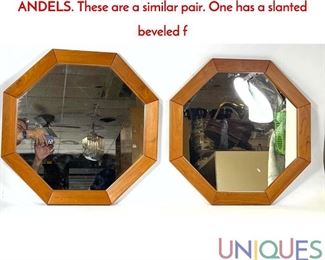 Lot 191 2 pc octagonal Danish mirrors. NORDISK ANDELS. These are a similar pair. One has a slanted beveled f