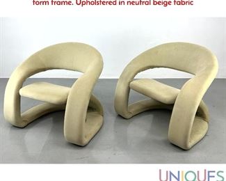 Lot 195 Pr JAYMAR Modernist Lounge Chairs. Curvaceous ribbon form frame. Upholstered in neutral beige fabric