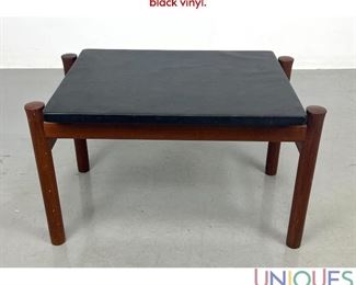 Lot 204 Fritz Hansen Teak Low Table Stool. Hardtop covered with black vinyl.