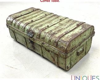 Lot 206 Distressed Painted Metal Trunk Table. industrial Low Coffee Table.