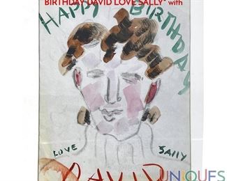 Lot 209 Watercolor Portrait by Sally Michel Avery, HAPPY BIRTHDAY DAVID LOVE SALLY with