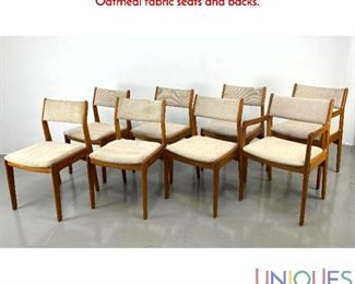 Lot 212 Set 8 Modern Teak Dining Chairs. Two Arms Six Side Chairs. Oatmeal fabric seats and backs.