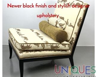 Lot 223 Robsjohn Gibbings Lounge Chair. Newer black finish and stylish designer upholstery.