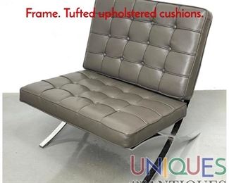 Lot 225 Barcelona Lounge Chair. Chrome Frame. Tufted upholstered cushions.