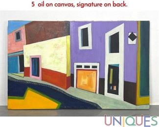 Lot 231 Original STEPHANIE LINCOLN, San Miguel 5 oil on canvas, signature on back.