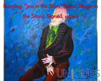 Lot 240 PETER PAONE Acrylic Portrait Painting. Jew in the Stars Isaac Singer in the Stars. Signed, dated