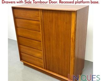 Lot 242 Danish Modern Teak Dresser Cabinet. Chest of Drawers with Side Tambour Door. Recessed platform base.