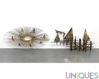 Lot 245 2 mixed metal wall sculptures. 1 Marked JERE.