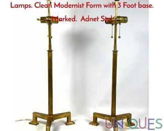 Lot 246 Pr VISUAL COMFORT Tall Brass Table Lamps. Clean Modernist Form with 3 Foot base. Marked. Adnet Styl