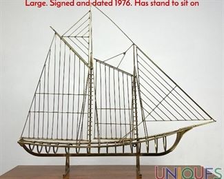 Lot 247 C JERE Brass Sailing Ship 41 Sailboat Sculpture. Large. Signed and dated 1976. Has stand to sit on