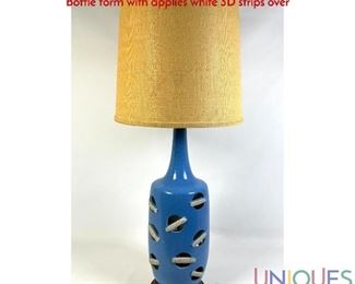 Lot 252 Modernist Italian Turquoise Glazed Pottery Lamp. Tall Bottle form with applies white 3D strips over