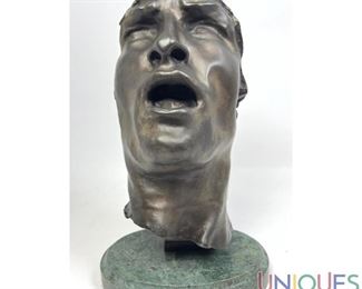 Lot 254 After Rodin Bronze Portrait Bust. Face. Marble base