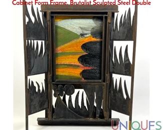 Lot 255 Suzanne Horvitz Painting in Custom Welded Steel Cabinet Form Frame. Brutalist Sculpted Steel Double