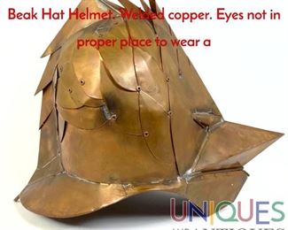 Lot 256 Sculptural Copper Bird s Head and Beak Hat Helmet. Welded copper. Eyes not in proper place to wear a