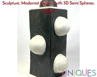 Lot 261 Signed SHELLY 1991 Black and White Pottery Sculpture. Modernist Column with 3D Semi Spheres. Lidded
