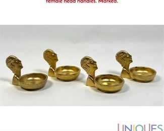 Lot 262 Set 4 Czechoslovakian Gilt Pottery Small Dishes. Figural female head handles. Marked.