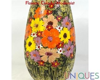 Lot 263 Large Italian Pottery Vase with Hand Painted Flowers. Colorful Modernist