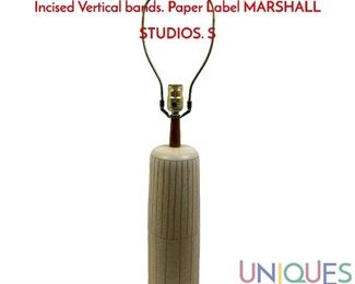 Lot 267 Gordon Martz Tall Glazed Pottery Table Lamp. Incised Vertical bands. Paper Label MARSHALL STUDIOS. S