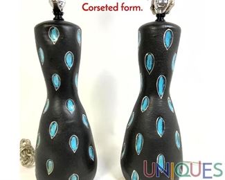 Lot 270 Pair Italian Pottery Table Lamps. Corseted form.