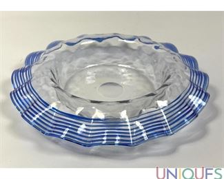 Lot 279 Fry Art Glass blue threaded optic bowl