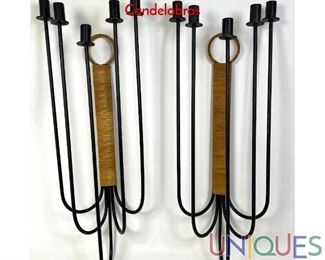 Lot 282 Pair of Arthur Umanoff Iron Wall Sconces Candelabras