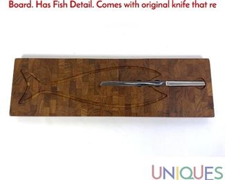 Lot 295 DIGSMED Danish Modern Teak Cutting Serving Board. Has Fish Detail. Comes with original knife that re