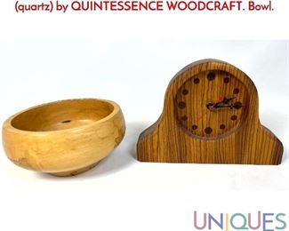 Lot 302 2pc Studio Hand Crafted Woodwork. Clock quartz by QUINTESSENCE WOODCRAFT. Bowl.