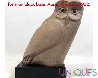 Lot 303 Modernist Figural Owl Sculpture. Plaster form on black base. Austin Prods Inc 1962.