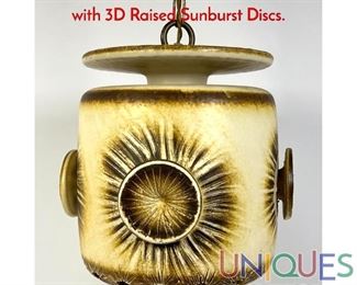 Lot 306 Danish pottery chandelier. Drum form with 3D Raised Sunburst Discs.