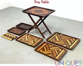 Lot 314 Don Shoemaker Mixed Wood Trays and Tray Table