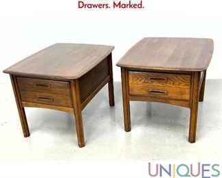 Lot 319 Pr HANUMARY Modernist Side Tables. Two Drawers. Marked.