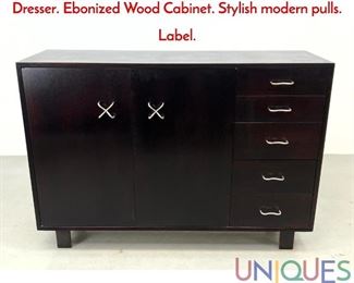 Lot 321 GEORGE NELSON for HERMAN MILLER Dresser. Ebonized Wood Cabinet. Stylish modern pulls. Label.