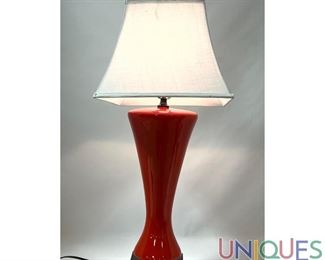 Lot 324 Fiery Red Glazed Pottery Modernist Table Lamp.