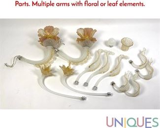 Lot 325 Assorted Murano Venetian Glass Chandelier Parts. Multiple arms with floral or leaf elements.