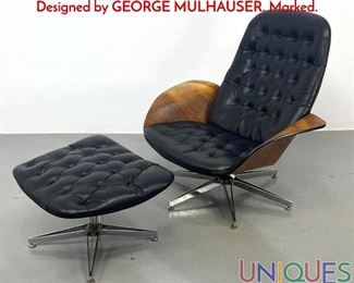 Lot 338 PLYCRAFT Walnut Lounge Chair and Ottoman. Designed by GEORGE MULHAUSER. Marked.