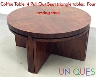 Lot 339 5pc Ralph Lauren Round Modernist Coffee Table 4 Pull Out Seat triangle tables. Four nesting stool