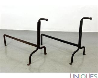 Lot 343 Modernist Minimalist Iron Andirons.
