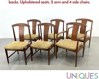 Lot 345 Set 6 Danish Modern Dining Chairs. Curved slat backs. Upholstered seats. 2 arm and 4 side chairs.