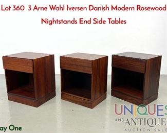 Lot 360 3 Arne Wahl Iversen Danish Modern Rosewood Nightstands End Side Tables