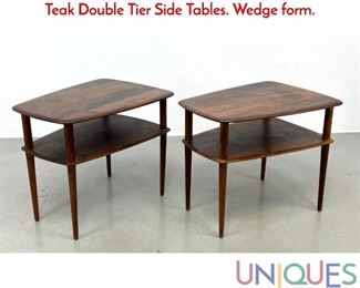 Lot 368 Pr FRANCE DAVERKOSEN Danish Modern Teak Double Tier Side Tables. Wedge form.