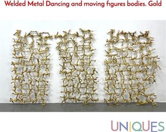 Lot 372 3pc Figural Gilt Metal Wall Panels Sculptures. Welded Metal Dancing and moving figures bodies. Gold