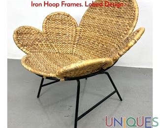 Lot 384 Decorator Woven Rattan Lounge Chairs with Iron Hoop Frames. Lobed Design.