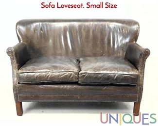 Lot 391 Restoration Hardware Leather Professors Sofa Loveseat. Small Size