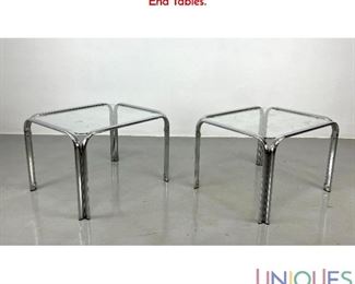 Lot 402 Pr Chrome Tube Glass Top Side Tables. Modernist End Tables.