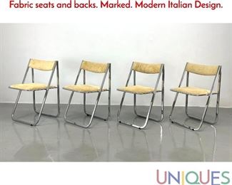 Lot 405 Set 4 ARRBEN Chrome Modernist Folding Chairs. Fabric seats and backs. Marked. Modern Italian Design.