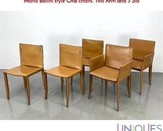 Lot 406 Set 5 CATTELAN ITALIA Leather Bound Dining Chairs. Mario Bellini style CAB chairs. Two Arm and 3 Sid