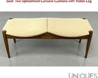 Lot 408 ARTHUR UMANOFF American Modern Walnut Bench Seat. Two Upholstered Concave Cushions with Visible Leg