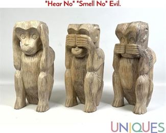 Lot 418 Three Carved Wood Monkey Figures. See No Hear No Smell No Evil.