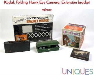 Lot 430 Mixed Lot. Frustration Ball in box. Eastman Kodak Folding Hawk Eye Camera. Extension bracket mirror.