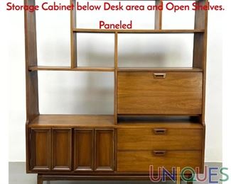Lot 431 Drop Down Desk Book Shelf Credenza Unit. Storage Cabinet below Desk area and Open Shelves. Paneled